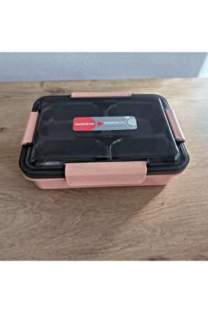 Hybrid  Bento Box  900ml Plastik Gövde , Paslanmaz Çelik 4 Bölme BPA'sız, Çok Amaçlı 2343 pembe