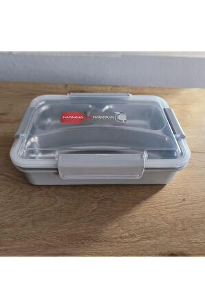 Hybrid Bento Box 900ml Plastik Gövde , Paslanmaz Çelik 3-Bölmeli , BPA'sız, Çok Amaçlı LunchBox 2344 gri