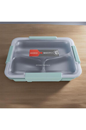 Hybrid Bento Box 900ml Plastik Gövde , Paslanmaz Çelik 3-Bölmeli , BPA'sız, Çok Amaçlı LunchBox 2344 mint