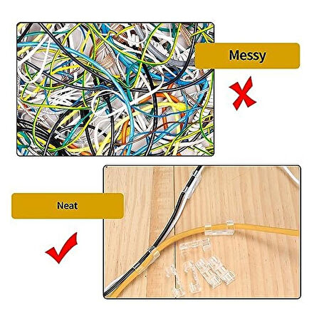 20 Adet Şeffaf Yapışkanlı Kablo Sabitleyici ve Düzenleyici Klips - Duvar, Cam ve Fayansa Uygun