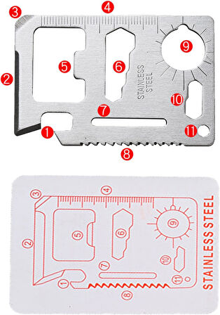 Survival Tool – 11'i 1 Arada Paslanmaz Çelik Çok Amaçlı Hayatta Kalma Aracı