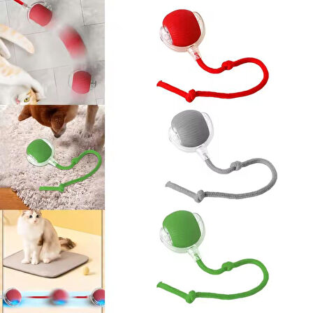 Busstier Akıllı Kedi Oyuncağı, USB Şarjlı, LED Işıklı, 3 Modlu, Otomatik Yuvarlanan Top