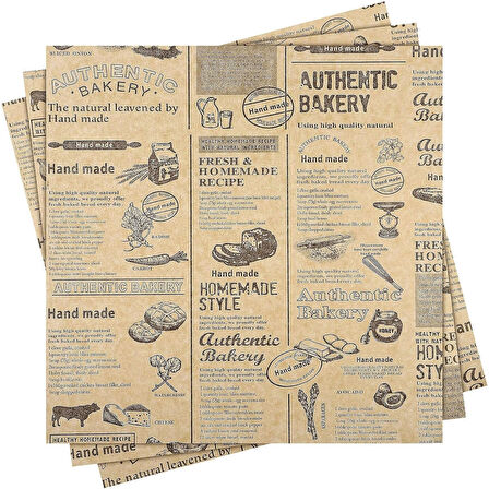 Busstier Vintage Gazete Desenli Yağlı Kağıt – 50 Adet Kendinden Desenli Mutfak Sunum Kağıdı