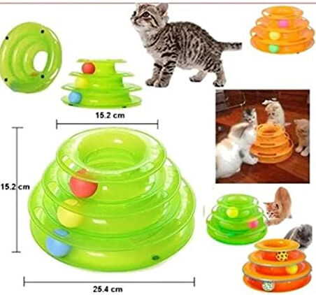3 Katlı Hareketli Toplu Kedi Oyuncağı – Kaymaz Tabanlı, Eğlenceli ve Dayanıklı Aktivite Seti