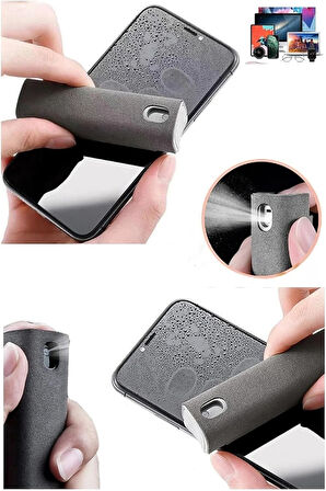 Boş Sprey Şişeli 2’si 1 Arada Mikrofiber Ekran Temizleyici Telefon Tablet Cam Silici