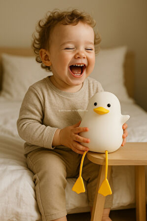 Ördek Figürlü Silikon RGB Dokunmatik Gece Lambası USB Şarjlı Loş Işık Bebek Odası