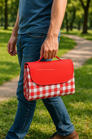 Katlanabilir Su Geçirmez Kareli 205×160 cm Büyük Piknik Örtüsü Kamp Matı Taşınabilir