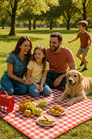 Katlanabilir Su Geçirmez Kareli 205×160 cm Büyük Piknik Örtüsü Kamp Matı Taşınabilir