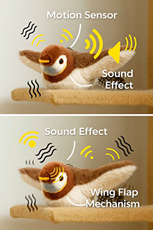 Dokunmatik Sesli Kanat Çırpan Asılabilir Peluş Kuş Kedi Oyuncağı Hareketli Etkileşimli