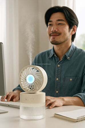 Soğuk Buharlı Sessiz Mini Masaüstü Fan Nemlendirici LED Işıklı 3 Kademeli Taşınabilir