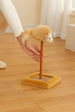 Sesli Tüylü Fare Başlıklı Hacıyatmaz Kedi Tırmalama Tahtası Sisal Zeminli Oyuncak