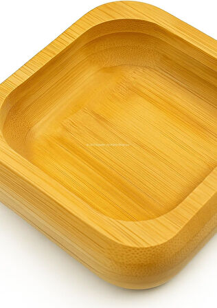 Doğal Bambu 4'lü Kare Bölmeli Çerezlik Seti Sunumluk Servis Tabağı Atıştırmalık Kase