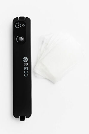 Vakumlu Gıda Mühürleme Makinesi Siyah 90W - Tazelik Koruma + 10 Adet Vakum Poşeti Hediyeli