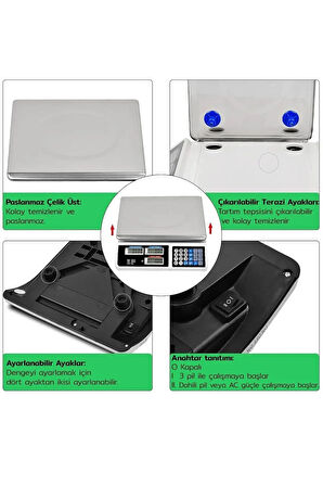 40 Kg Paslanmaz Çelik Dijital Terazi Market Manav Kasap İçin LCD Ekranlı Tartı