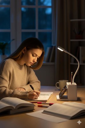 Busstier USB Şarjlı LED Masa Lambası, Kalemlikli Dokunmatik, 360 Derece Ayarlanabilir