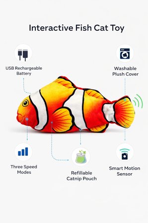 Turuncu Detaylı Gerçekçi Balık Kedi Oyuncağı - USB Şarjlı Kedi Nanesi Bölmeli Peluş Kedi Oyuncağı