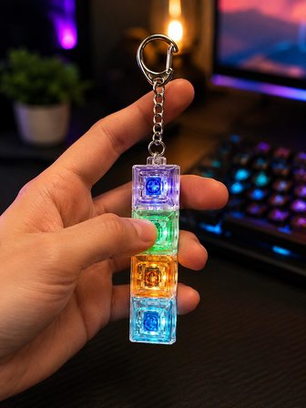 Işıklı Klavye Stres Giderici - RGB LED Işıklı Mekanik Tuşlu Şeffaf Tasarım Anahtarlık