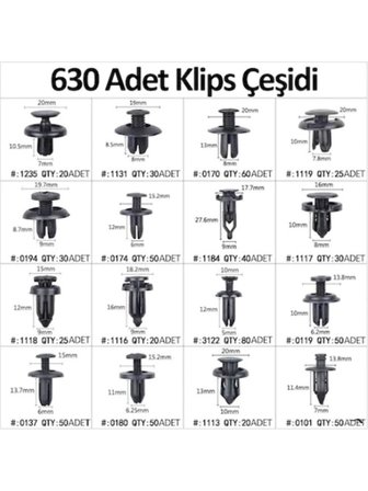 Araç Tamir Trim Seti: 630 Parça Oto Klips ve Sökme Aparatları ile Evrensel Onarım Kiti
