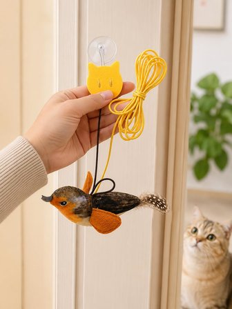Kapıya Asılan Kedi Oyuncağı Sesli Kuşlu Elastik Hareketli Zilli İnteraktif