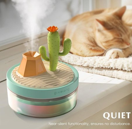 Manzara Temalı Hava Nemlendirici 320ml, USB ile Taşınabilir Sessiz Aroma Yayıcı (Kaktüs)