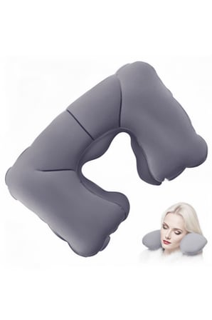 Şişme Seyahat Yastığı Boyun Destekli Ergonomik ve Hafif Gri (BSY-01)