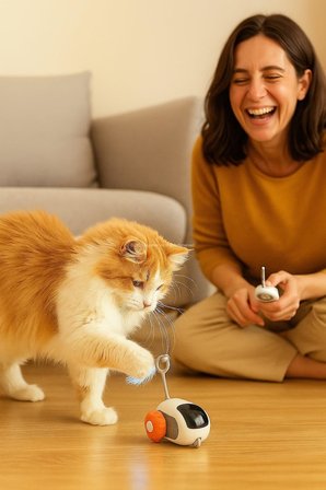 Uzaktan Kumandalı Kedi Oyuncağı: 2 Modlu Hareketli Mini Araba, Tüy Aparat ve Sessiz Motor