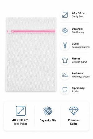 40x50 cm Fermuarlı Çamaşır Makinesi Filesi, Tekli Giysi ve Ayakkabı Yıkama Torbası