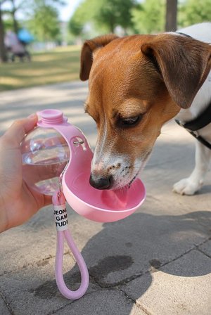 Taşınabilir Kedi Köpek Su Şişesi 285 ml Kompakt İçme Hazneli Suluk, Pembe