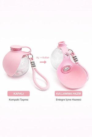 Taşınabilir Kedi Köpek Su Şişesi 285 ml Kompakt İçme Hazneli Suluk, Pembe