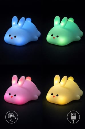 Busstier Tembel Tavşan Silikon RGB Dokunmatik USB Şarjlı Çocuk Bebek Gece Lambası