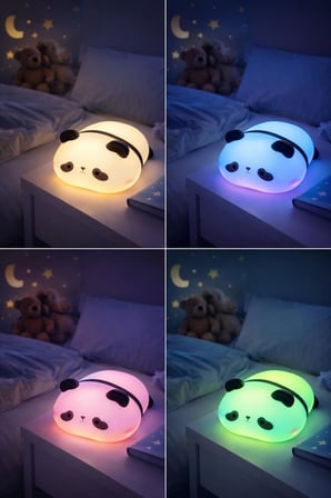 Busstier Tembel Panda Silikon RGB Dokunmatik USB Şarjlı Bebek Çocuk Gece Lambası