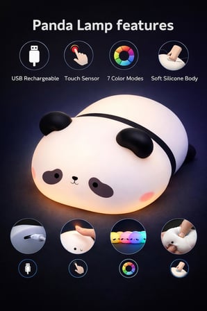 Busstier Tembel Panda Silikon RGB Dokunmatik USB Şarjlı Bebek Çocuk Gece Lambası