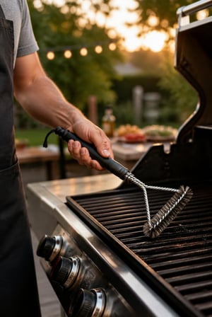 Barbekü ve Mangal Temizleme Fırçası, Üçgen Başlıklı Paslanmaz Çelik Tel, 30 x 16,5 cm
