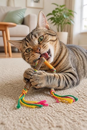 U Formlu 3 Parça Matatabi Kedi Oyuncağı, Pamuk İpli Doğal Ahşap Çubuk ve Zilli Renkli