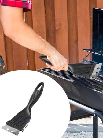 Paslanmaz Çelik Mangal Temizlik Fırçası, Metal Kazıyıcı Uçlu 2'si 1 Arada Ergonomik Saplı Barbekü