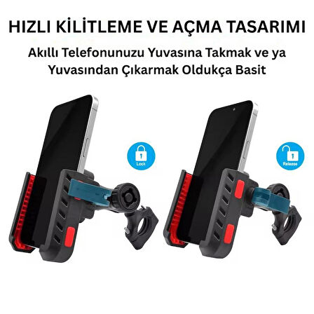 Titreme ve Düşme Engelleyici Motosiklet Telefon Tutucu - 360° Ayarlanabilir, Tam Koruma, Dayanıklı Montaj Aparatı