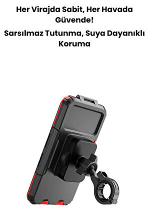 Su Geçirmez 360° Döner Motosiklet Telefon Tutucu – IPX4 Koruma, Sarsılmaz Kilit Sistemli, 5.5-6.8 İnç Evrensel Uyum