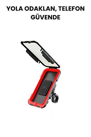 Su Geçirmez 360° Döner Motosiklet Telefon Tutucu – IPX4 Koruma, Sarsılmaz Kilit Sistemli, 5.5-6.8 İnç Evrensel Uyum