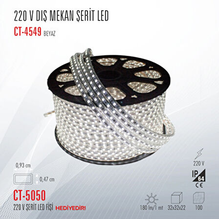 CATA 220 V DIŞ MEKAN ŞERİT LED BEYAZ IŞIK (5 METRE )