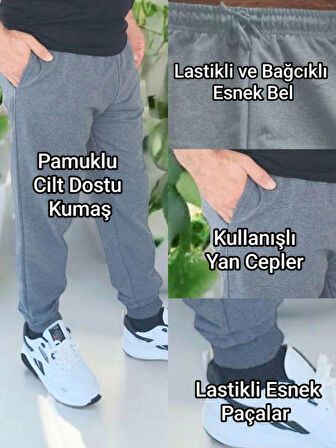 Besa Eşofman Altı Pamuklu Kumaş, Lastikli ve Bağcıklı Bel, Yan cepler, Lastikli Esnek paça