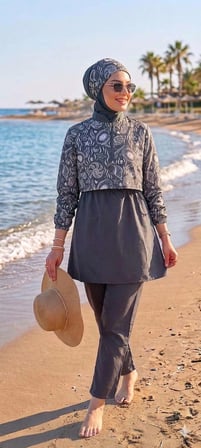Besa Tesettür Bandana Mayo Dijital Desenli Siyah 4 Parça Eşarp Bone, Bandana, Üst, Alt takım ten ve vücut hatlarını göstermez