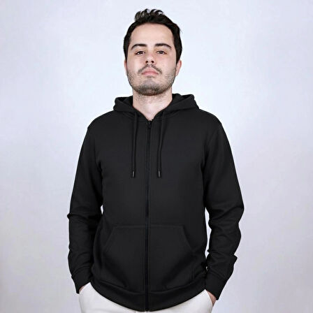 Kapüşonlu Sweatshirt Sade, Şık ve Konforlu, Tam Fermuarlı, Çift Cepli ! Her Tarza Uygun