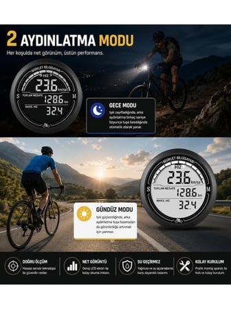 Kenly Bisiklet Bilgisayarı Km Saati Hız ve Mesafe Ölçer Su Geçirmez LED LCD Ekranlı Kablolu