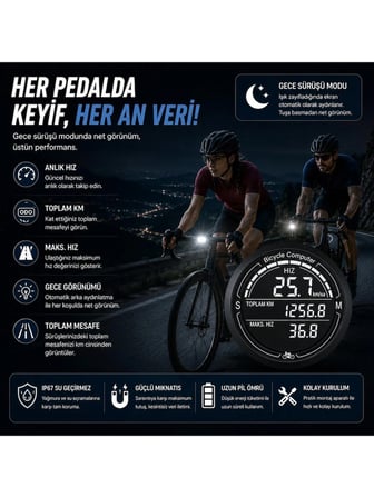 Kenly Bisiklet Bilgisayarı Km Saati Hız ve Mesafe Ölçer Su Geçirmez LED LCD Ekranlı Kablolu