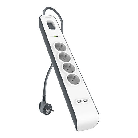 Belkin 4'lü Priz + 2 USB Girişli Akıllı Enerji Koruma Prizi