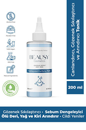 Canlandırıcı, Gözenek Sıkılaştırıcı ve Arındırıcı Tonik 200ml (Glycolic Acid 6%, AHA + BHA)