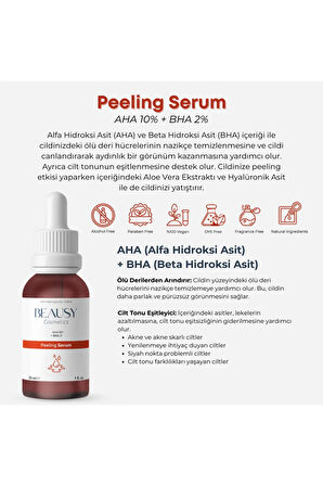 Canlandırıcı & Cilt Tonu Eşitleyici Aha & Bha Peeling Cilt Serumu 30ml (AHA 10% BHA 2%)