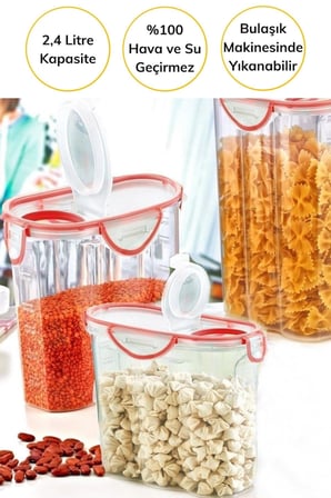 BiiShe® Kilitli Kapaklı Contalı Hava,Su Sıvı Geçirmez 2,4 Litre Erzak Saklama Kabı-SA590
