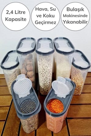 BiiShe® 2 Kapaklı Ölçekli Erzak Kuru Gıda Saklama Kutusu Kabı 2,4 Litre-SA940