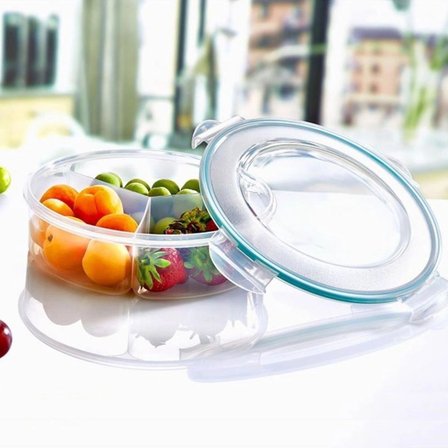 BiiShe® 3 Bölmeli Sızdırmaz Contalı Kilitli Kapaklı 1,35 Litre yuvarlak Erzak Saklama Kabı LC-500